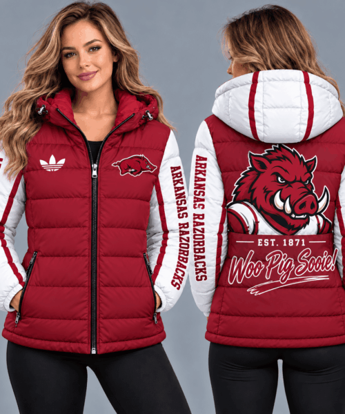 Arkansas Razorbacks NCAA Varsity Style Hooded Down Puffer Jacket