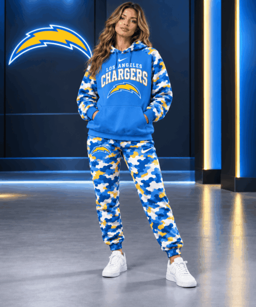 Los Angeles Chargers NFL Game Day Team Spirit Camo Tracksuit Set
