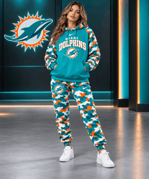 Miami Dolphins NFL Game Day Team Spirit Camo Tracksuit Set