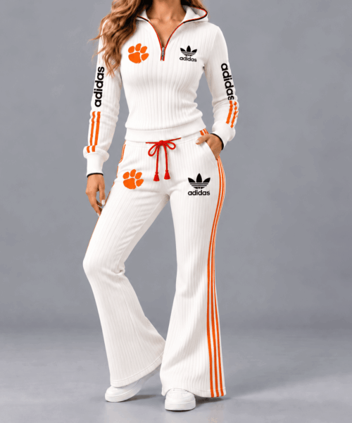 Clemson Tigers NCAA Game Day Team Spirit Quarter-Zip Hoodie & Flared Pants Set