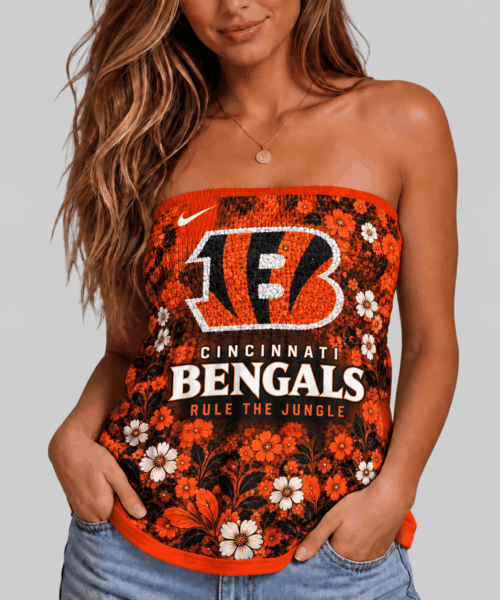 Cincinnati Bengals NFL Floral Strapless Mini Dress
