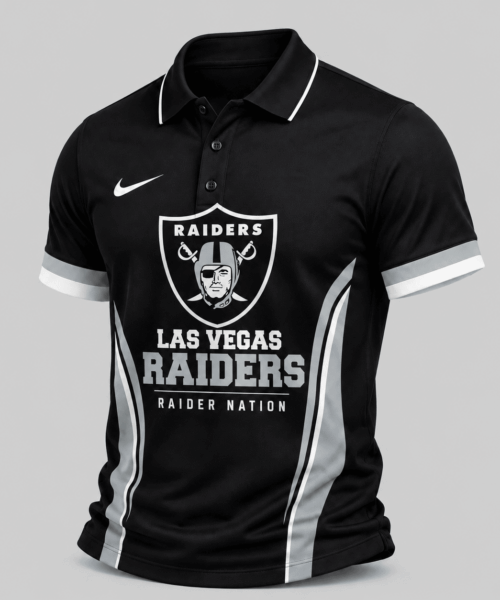 Las Vegas Raiders NFL Side Stripe Mascot Polo Shirt