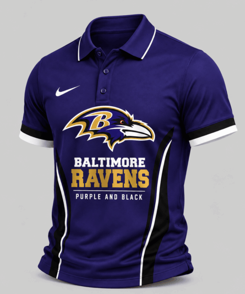 Baltimore Ravens NFL Side Stripe Mascot Polo Shirt