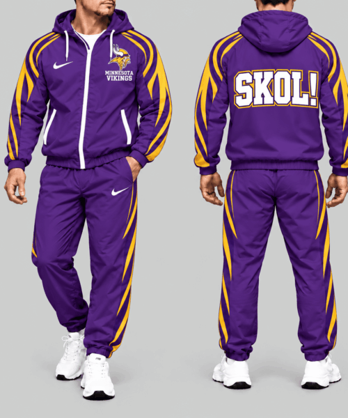 Minnesota Vikings NFL Side Stripe Hooded Tracksuit Set