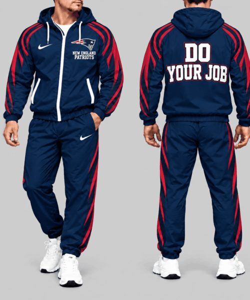 New England Patriots NFL Side Stripe Hooded Tracksuit Set