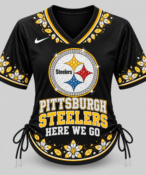 Pittsburgh Steelers NFL Floral Logo Lace Up Jersey Top