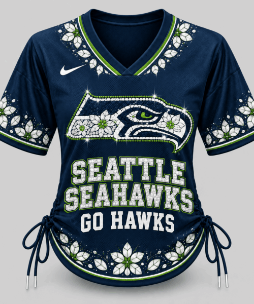 Seattle Seahawks NFL Floral Logo Lace Up Jersey Top