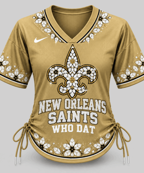 New Orleans Saints NFL Floral Logo Lace Up Jersey Top