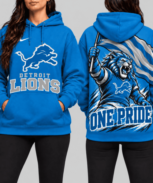 Detroit Lions NFL Mascot Flag Back Print Hoodie