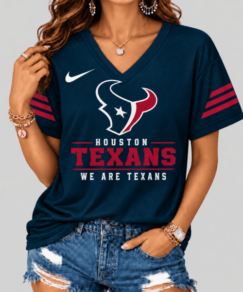 Houston Texans NFL Sleeve Stripe Wordmark V Neck Tee
