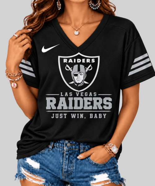 Las Vegas Raiders NFL Sleeve Stripe Wordmark V Neck Tee