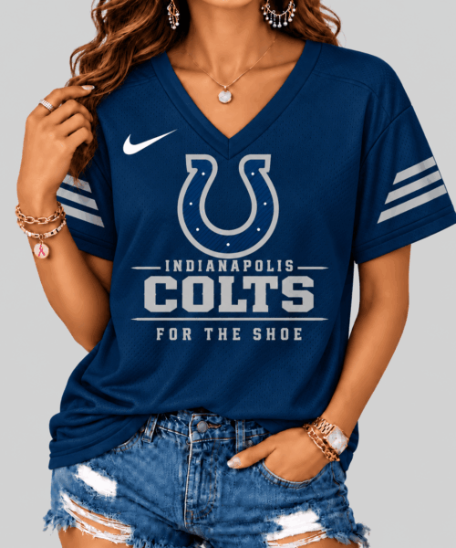 Indianapolis Colts NFL Sleeve Stripe Wordmark V Neck Tee
