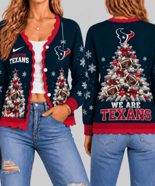 Houston Texans NFL Christmas Tree Knit Cardigan