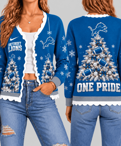 Detroit Lions NFL Christmas Tree Knit Cardigan