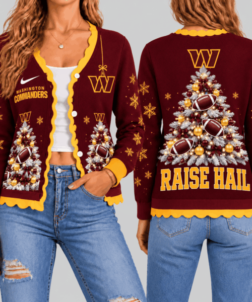 Washington Commanders NFL Christmas Tree Knit Cardigan