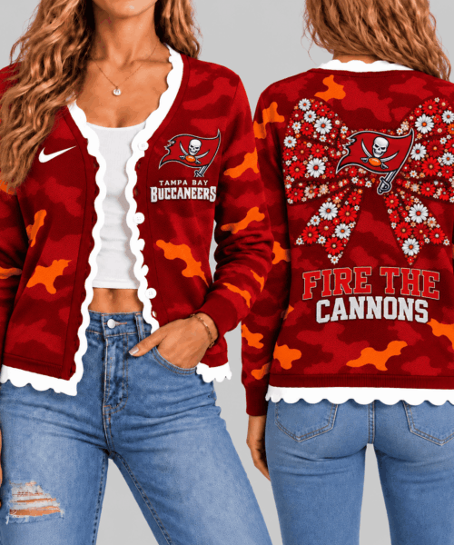 Tampa Bay Buccaneers NFL Camo Bow Knit Cardigan