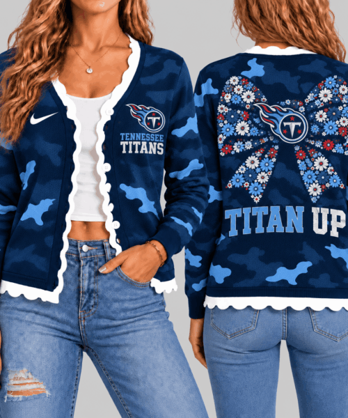 Tennessee Titans NFL Camo Bow Knit Cardigan