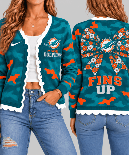Miami Dolphins NFL Camo Bow Knit Cardigan