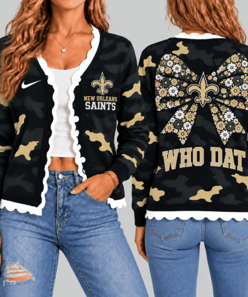 New Orleans Saints NFL Camo Bow Knit Cardigan