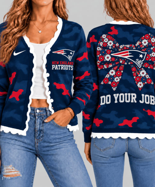 New England Patriots NFL Camo Bow Knit Cardigan