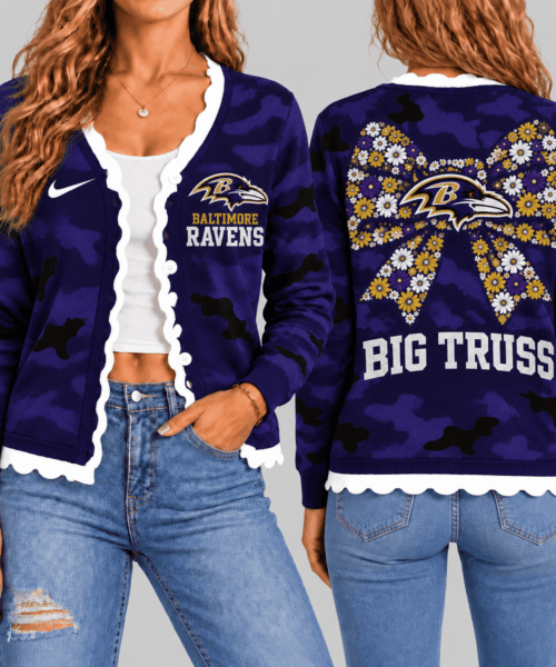 Baltimore Ravens NFL Camo Bow Knit Cardigan