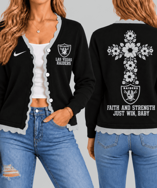 Las Vegas Raiders NFL Floral Cross Faith Knit Cardigan