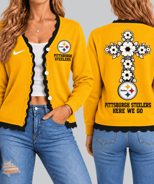 Pittsburgh Steelers NFL Floral Cross Faith Knit Cardigan