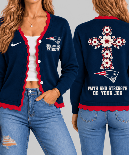 New England Patriots NFL Floral Cross Faith Knit Cardigan