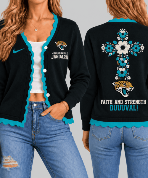Jacksonville Jaguars NFL Floral Cross Faith Knit Cardigan