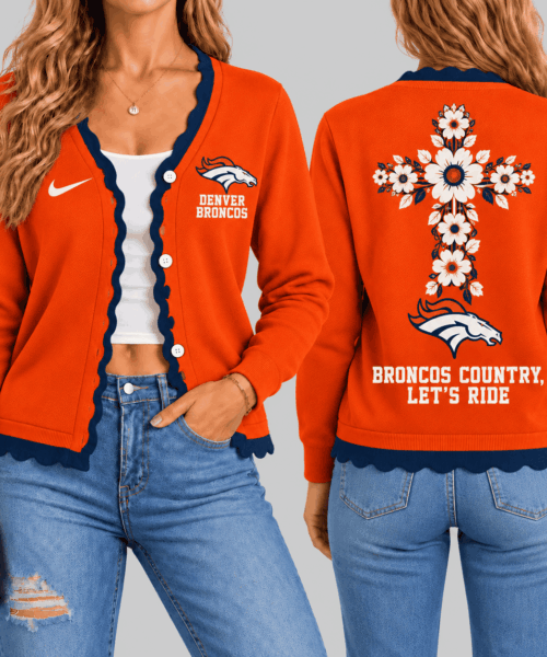 Denver Broncos NFL Floral Cross Faith Knit Cardigan