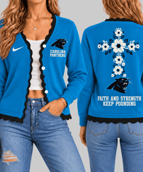 Carolina Panthers NFL Floral Cross Faith Knit Cardigan