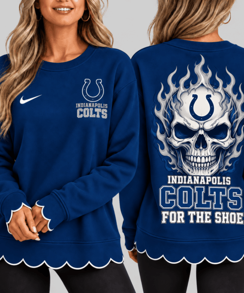 Indianapolis Colts NFL Flaming Skull Scallop Hem Sweatshirt
