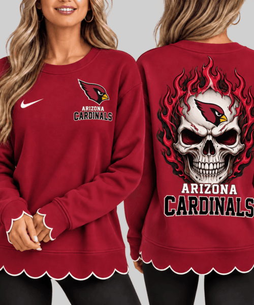 Arizona Cardinals NFL Flaming Skull Scallop Hem Sweatshirt