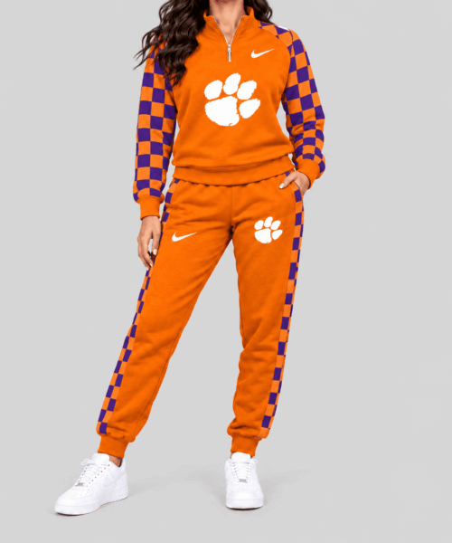 Clemson Tigers NCAA Checkerboard Sleeve Quarter Zip Set