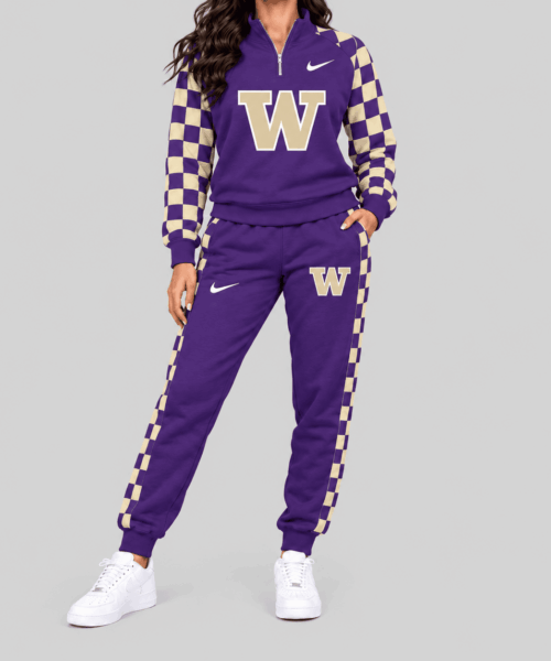 Washington Huskies NCAA Checkerboard Sleeve Quarter Zip Set