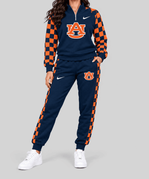 Auburn Tigers NCAA Checkerboard Sleeve Quarter Zip Set