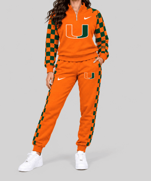 Miami Hurricanes NCAA Checkerboard Sleeve Quarter Zip Set
