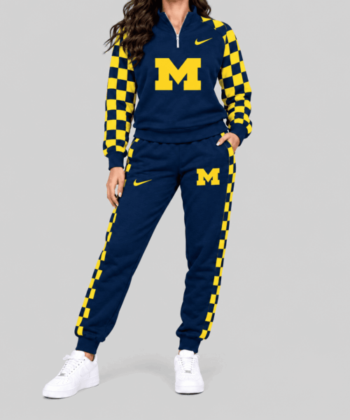 Michigan Wolverines NCAA Checkerboard Sleeve Quarter Zip Set