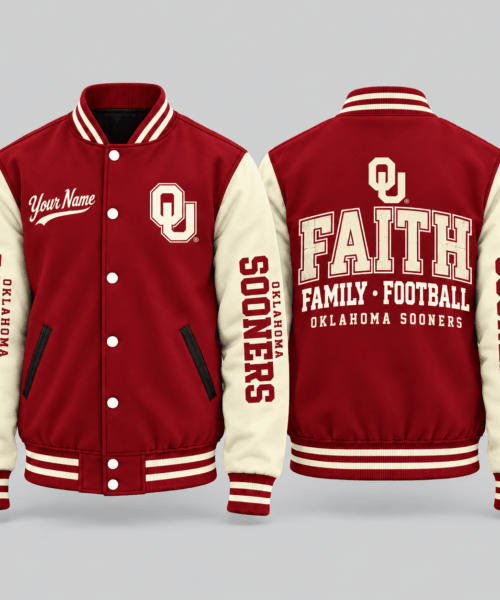 Oklahoma Sooners NCAA Faith Family Football Varsity Jacket