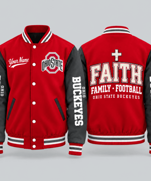 Ohio State Buckeyes NCAA Faith Family Football Varsity Jacket