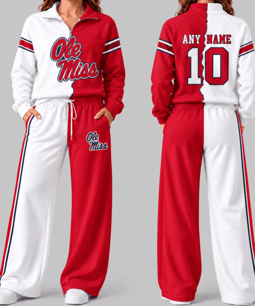 Ole Miss Rebels NCAA Split Color Quarter Zip Wide Leg Set