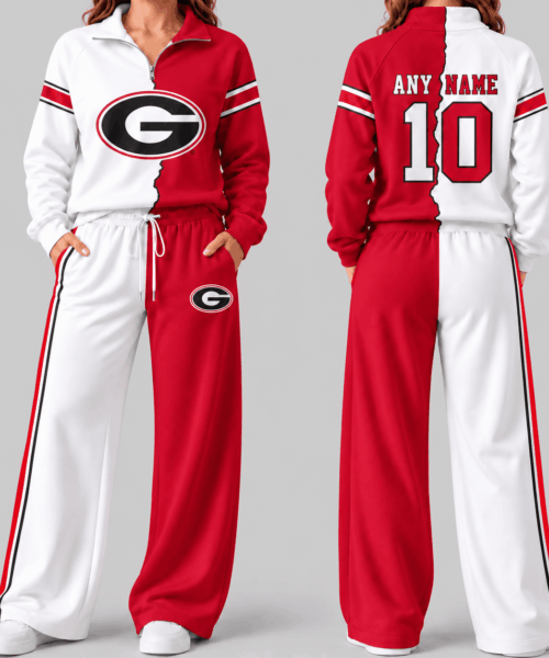 Georgia Bulldogs NCAA Split Color Quarter Zip Wide Leg Set