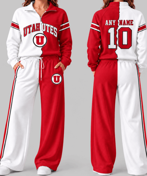 Utah Utes NCAA Split Color Quarter Zip Wide Leg Set
