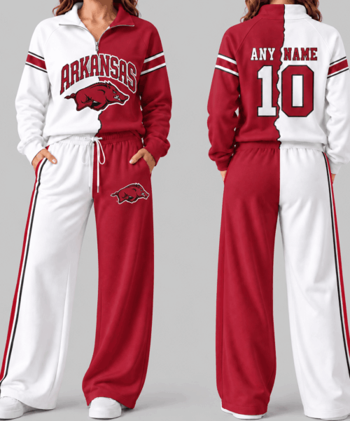 Arkansas Razorbacks NCAA Split Color Quarter Zip Wide Leg Set