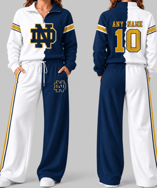 Notre Dame Fighting Irish NCAA Split Color Quarter Zip Wide Leg Set