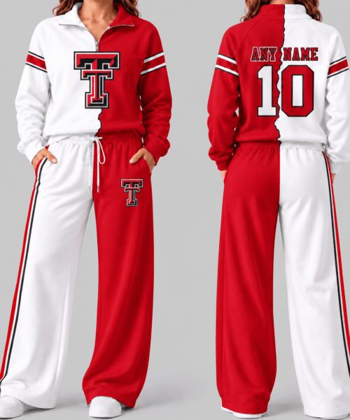 Texas Tech Red Raiders NCAA Split Color Quarter Zip Wide Leg Set