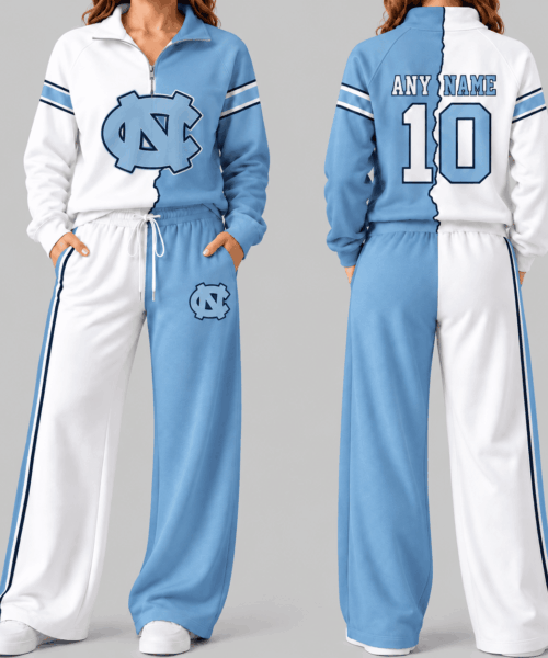 North Carolina Tar Heels NCAA Split Color Quarter Zip Wide Leg Set