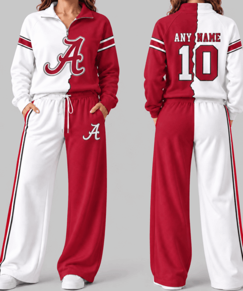 Alabama Crimson Tide NCAA Split Color Quarter Zip Wide Leg Set