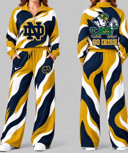 Notre Dame Fighting Irish NCAA Wave Pattern Mascot Quarter Zip Set