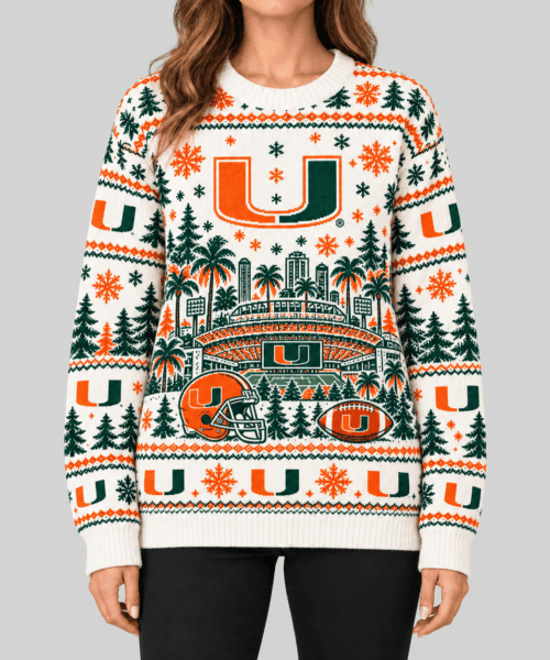Miami Hurricanes NCAA Stadium Christmas Knit Sweater